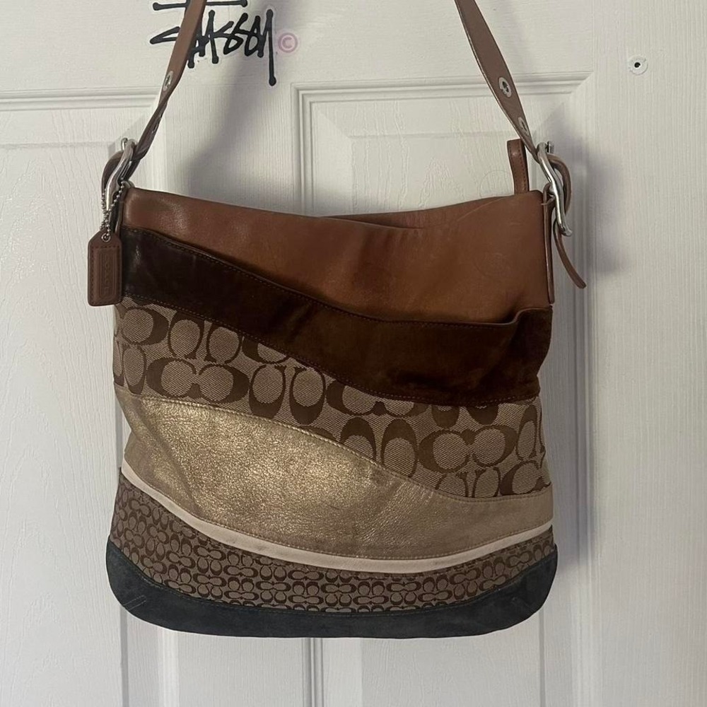 y2k 2000s Coach signature c monogram Patchwork shoulder bag / Crossbody ౨ৎ ⊹ ‧₊˚